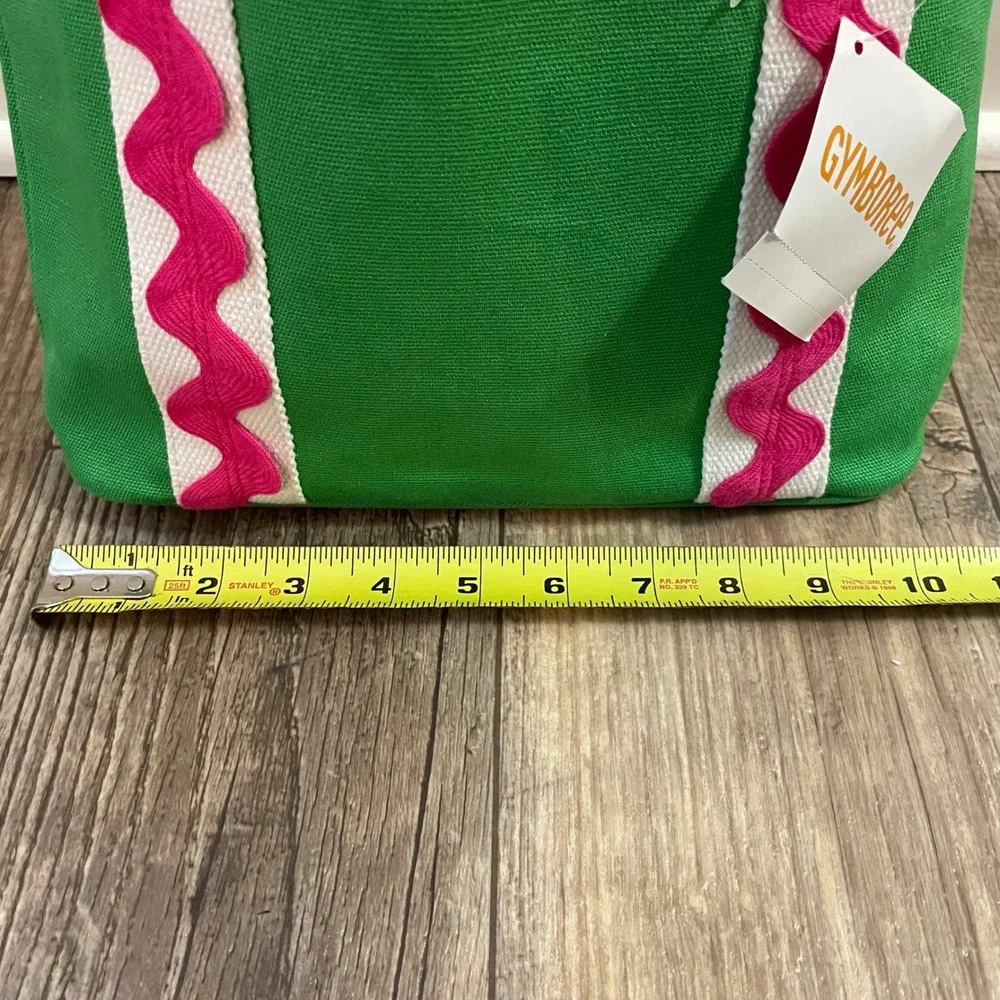 Gymboree Kids Green Canvas Tote Bag Pink Ric Rac Trim Mini Beach Bag NWT‎ 2012
